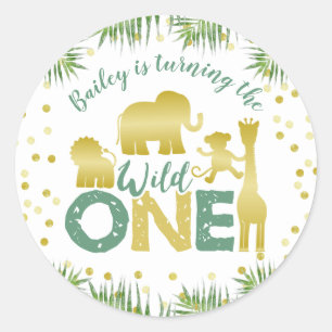 Sticker Rond Gold Safari Wild One Animaux Anniversaire