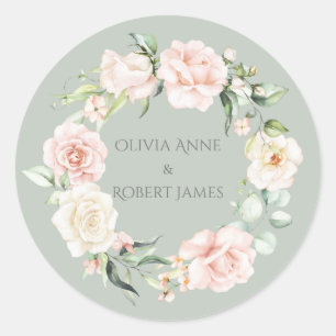 Sticker Rond Gold Sage Vert rose rose Blush FlorNames Mariage C