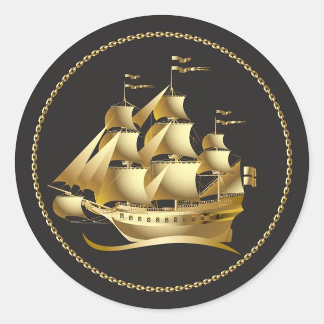 Sticker Rond Gold Sailboat Nautical (Devant)