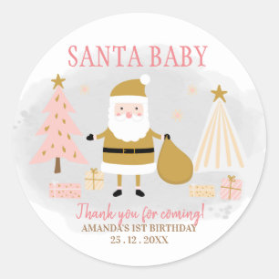 Sticker Rond Gold Santa Claus Noël Fête d'anniversaire Favorise