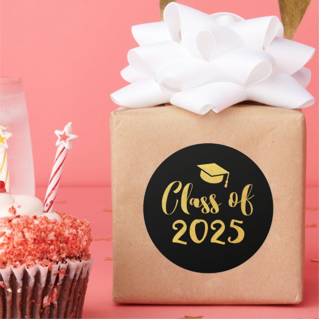 Sticker Rond Gold Script Class of 2025 Graduation Favor (Fête)