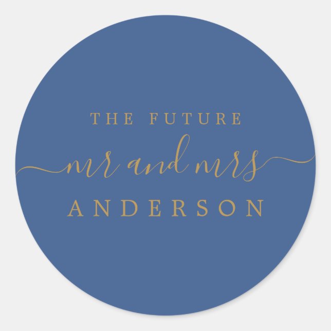 Sticker Rond Gold Script Future M. Mme Classic Mariage bleu (Devant)