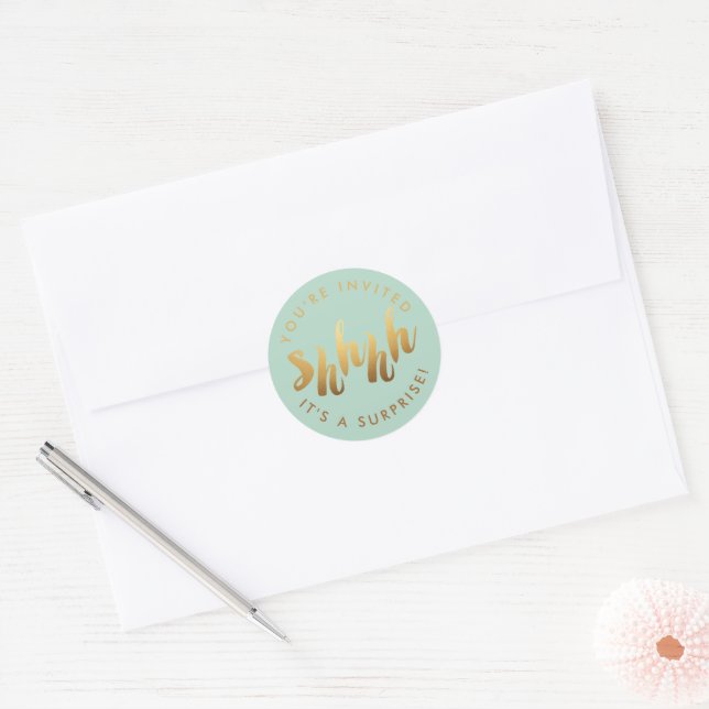 Sticker Rond Gold Shh Surprise Anniversaire (Enveloppe)