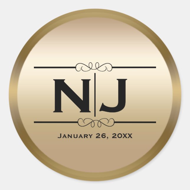 Sticker Rond Gold Shine Elegant Glam Personnalisé Monogramme Fa (Devant)