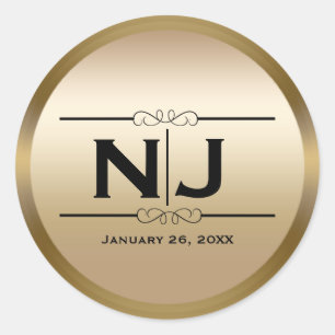 Sticker Rond Gold Shine Elegant Glam Personnalisé Monogramme Fa