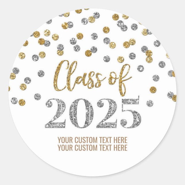 Sticker Rond Gold Silver Confetti Graduation 2025 (Devant)