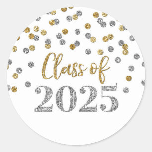 Sticker Rond Gold Silver Confetti Graduation 2025