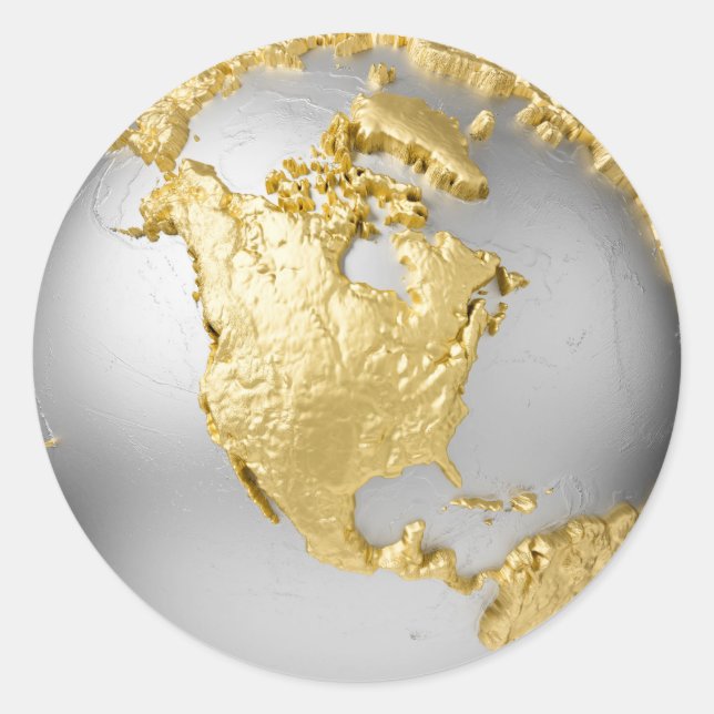 Sticker Rond Gold, Silver Globe. Amérique du Nord. Rendu 3d (Devant)