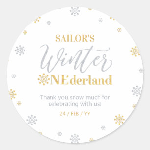 Sticker Rond Gold Silver hiver onderland Merci neige beaucoup