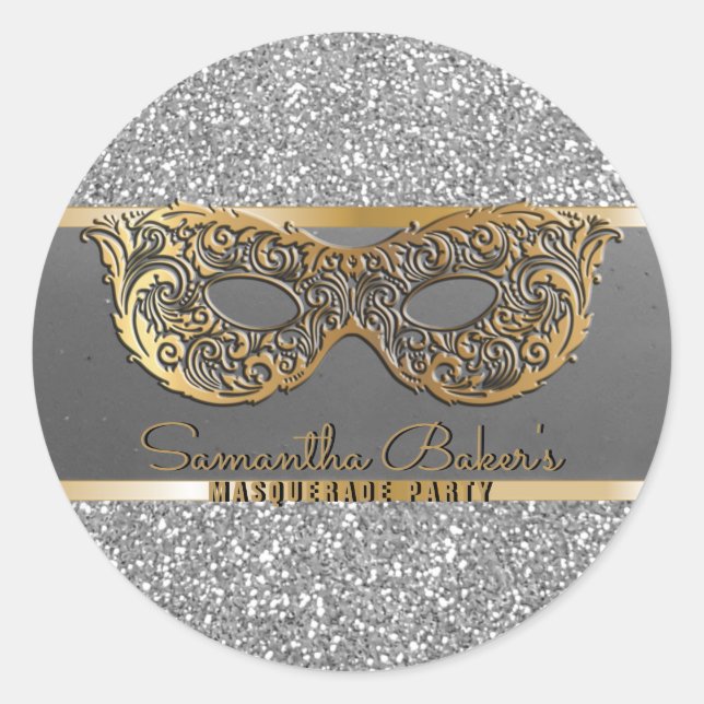 Sticker Rond Gold Silver Parties scintillant Masquerade fête An (Devant)