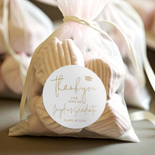 Sticker Rond Gold Simple Modern Script Diplômé merci