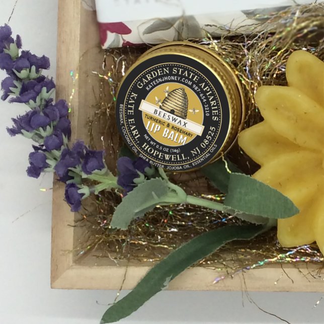 Sticker Rond Gold Skep Beeswax Lip Balm avec abeilles (Créateur téléchargé)