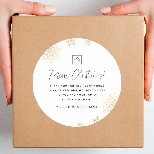Sticker Rond Gold Snowflakes Xmas Custom Business Logo Company (Créateur téléchargé)