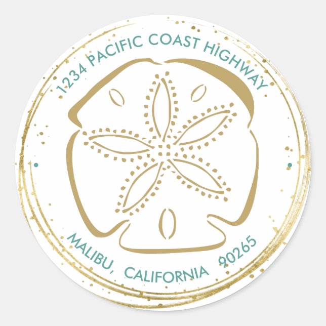 Sticker Rond Gold Sparkle Beach Sand Dollar Retour (Devant)
