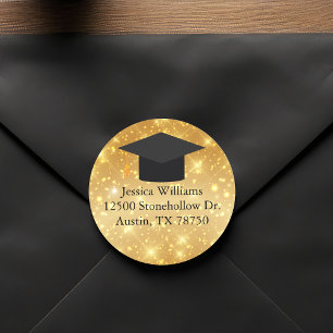 Sticker Rond Gold Sparkle Graduation Chic Adresse de retour