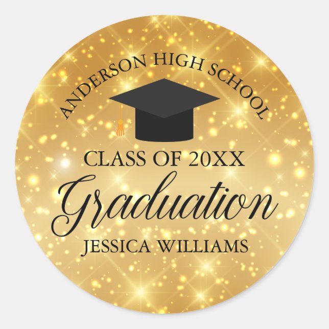 Sticker Rond Gold Sparkle Graduation Classe chic de 2023 Custom (Devant)