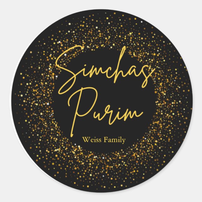 Sticker Rond Gold Sparkle Purim Label (Devant)