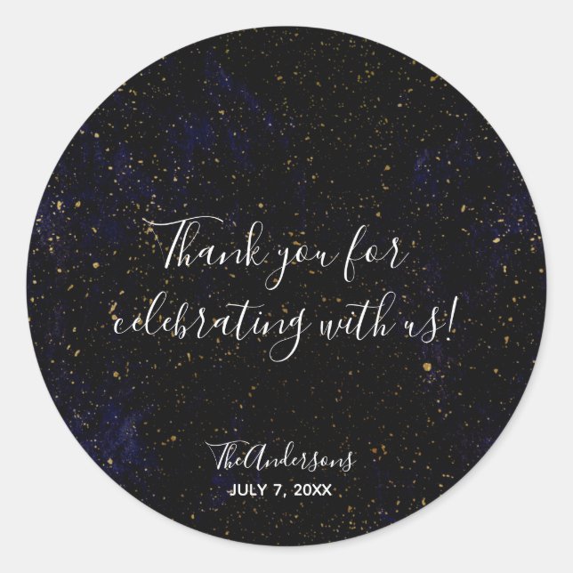 Sticker Rond Gold Splatter Moderne Chic Purple Bleu Cosmique Fa (Devant)