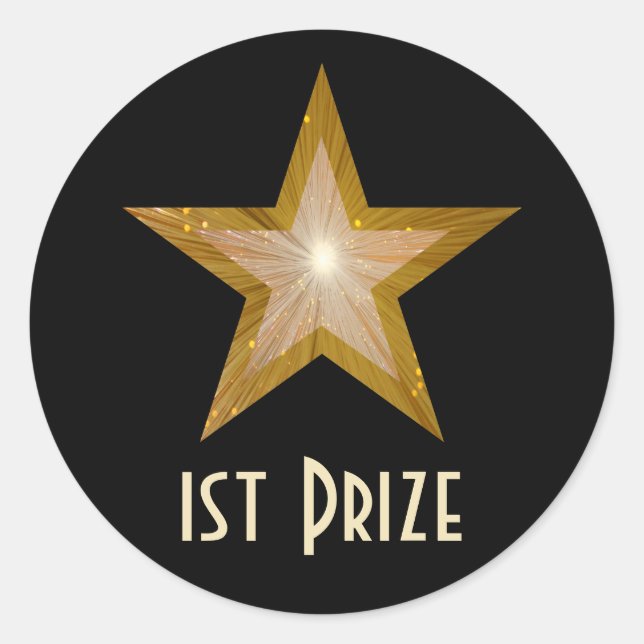Sticker Rond Gold Star '1st Prize' collant rond noir (Devant)