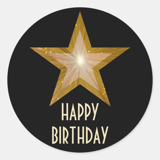 Sticker Rond Gold Star 'Joyeux anniversaire' collant rond noir (Devant)