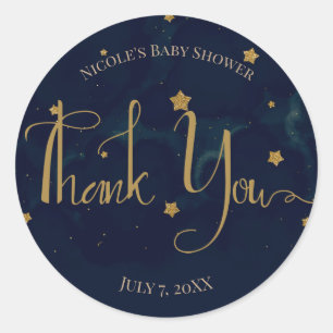 Sticker Rond Gold Stars Bleu foncé nuit Ciel Baby shower jumeau