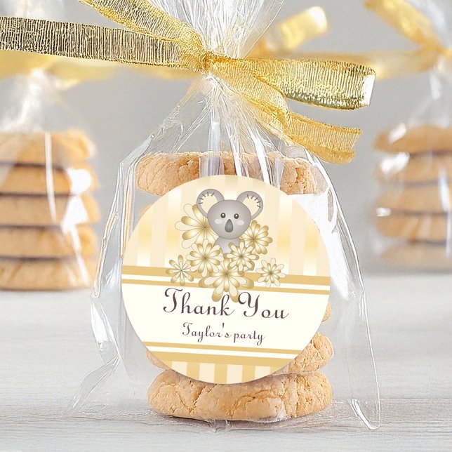 Sticker Rond Gold Stripe Koala Anniversaire de enfant / Baby sh (Créateur téléchargé)