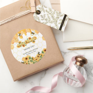 Sticker Rond Gold Sunflower Honeycomb Honeybee Baby shower