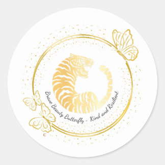 Sticker Rond Gold Tiger Brave Beauty Butterfly, Kind, Resilient