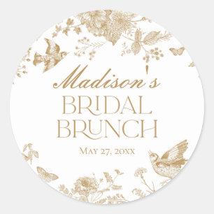 Sticker Rond Gold Toile De Jouy Vintage Floral Bridal Brunch