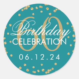 Sticker Rond Gold Turquoise 60e anniversaire Parties scintillan