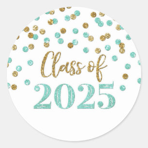 Sticker Rond Gold Turquoise Confetti Graduation 2025
