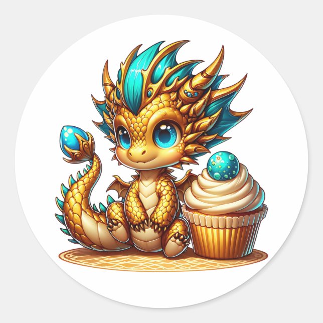 Sticker Rond Gold Turquoise Dragon Boy's Birthday (Devant)