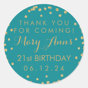Sticker Rond Gold Turquoise Merci bleu 21e anniversaire Confett