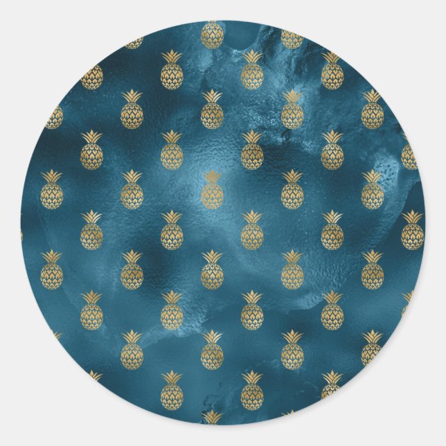 Sticker Rond Gold Turquoise Shell élégant chic élégant (Devant)