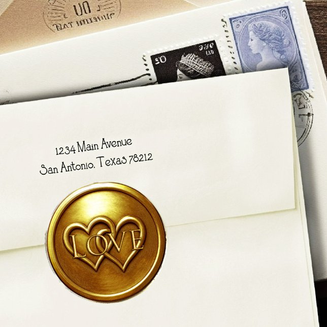 Sticker Rond Gold Two Hearts Intertwined Wedding Love (Créateur téléchargé)