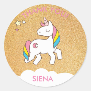 Sticker Rond Gold Unicorn Anniversaire Merci de fête