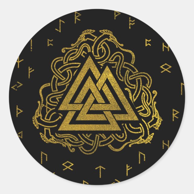 Sticker Rond Gold Valknut Symbole de Runes Pattern (Devant)