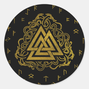 Sticker Rond Gold Valknut Symbole de Runes Pattern