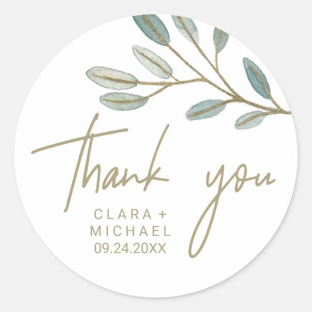 Sticker Rond Gold Veine Eucalyptus Merci Faveur de mariage (Devant)