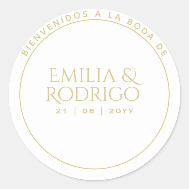 Sticker Rond Gold White Boda Espagnol Bienvenue Mariage Faveur (Devant)