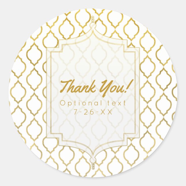 Sticker Rond Gold & White Elegant Marocain Glam Indian Favorise (Devant)