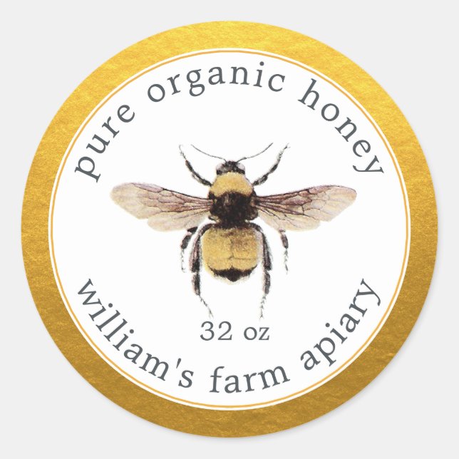 Sticker Rond Gold White Honey Jar Label (Devant)