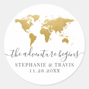 Sticker Rond Gold World Map Aventure commence