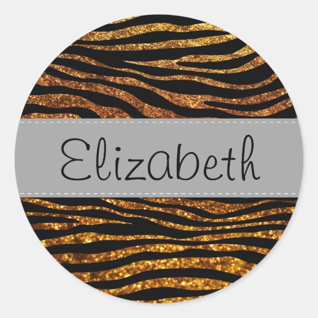 Sticker Rond Gold Zebra, Parties scintillant Zebra, Zebra Print (Devant)