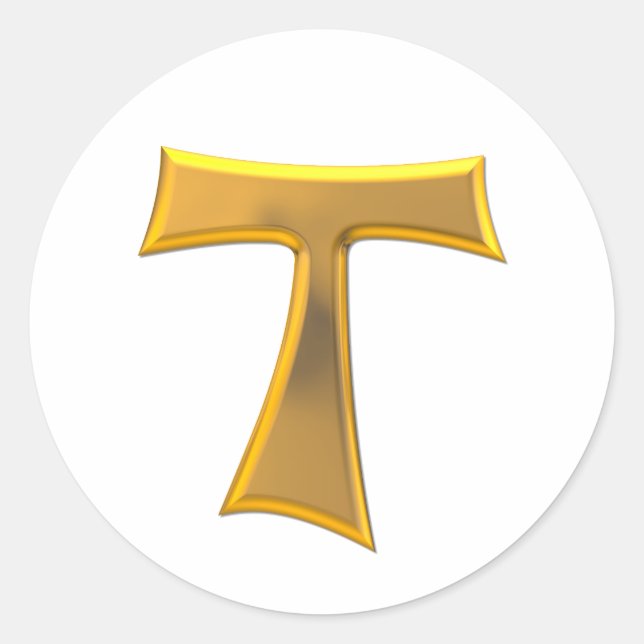 Sticker Rond Golden 3-D Look Franciscan Tau Cross (Devant)
