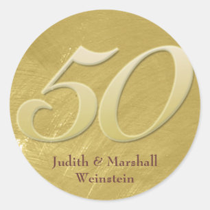 Sticker Rond Golden (50e) Anniversaire Faux Metal-Look