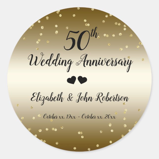 Sticker Rond Golden 50e anniversaire Mariage Confetti Elégant (Devant)