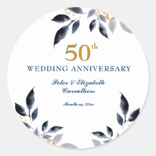 Sticker Rond Golden 50e anniversaire Mariage, or et marine