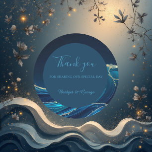 Sticker Rond Golden Accentué Abstrait Ocean Waves mariage