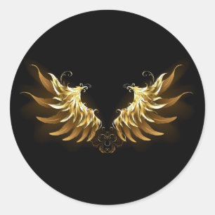 Sticker Rond Golden Angel Wings on Black background